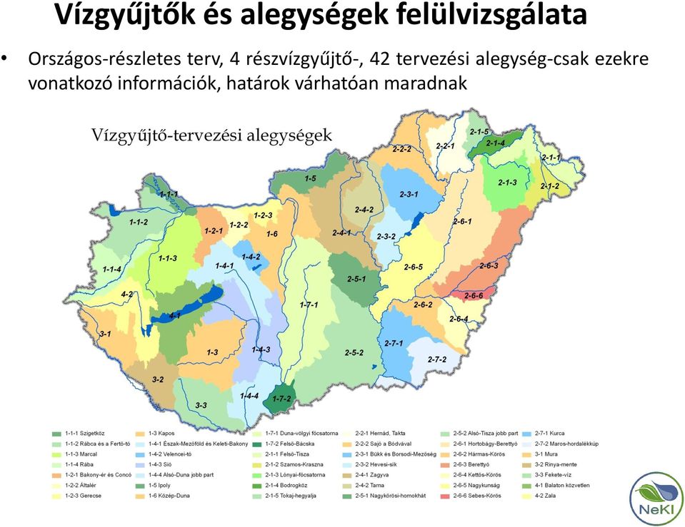 részvízgyűjtő-, 42 tervezési