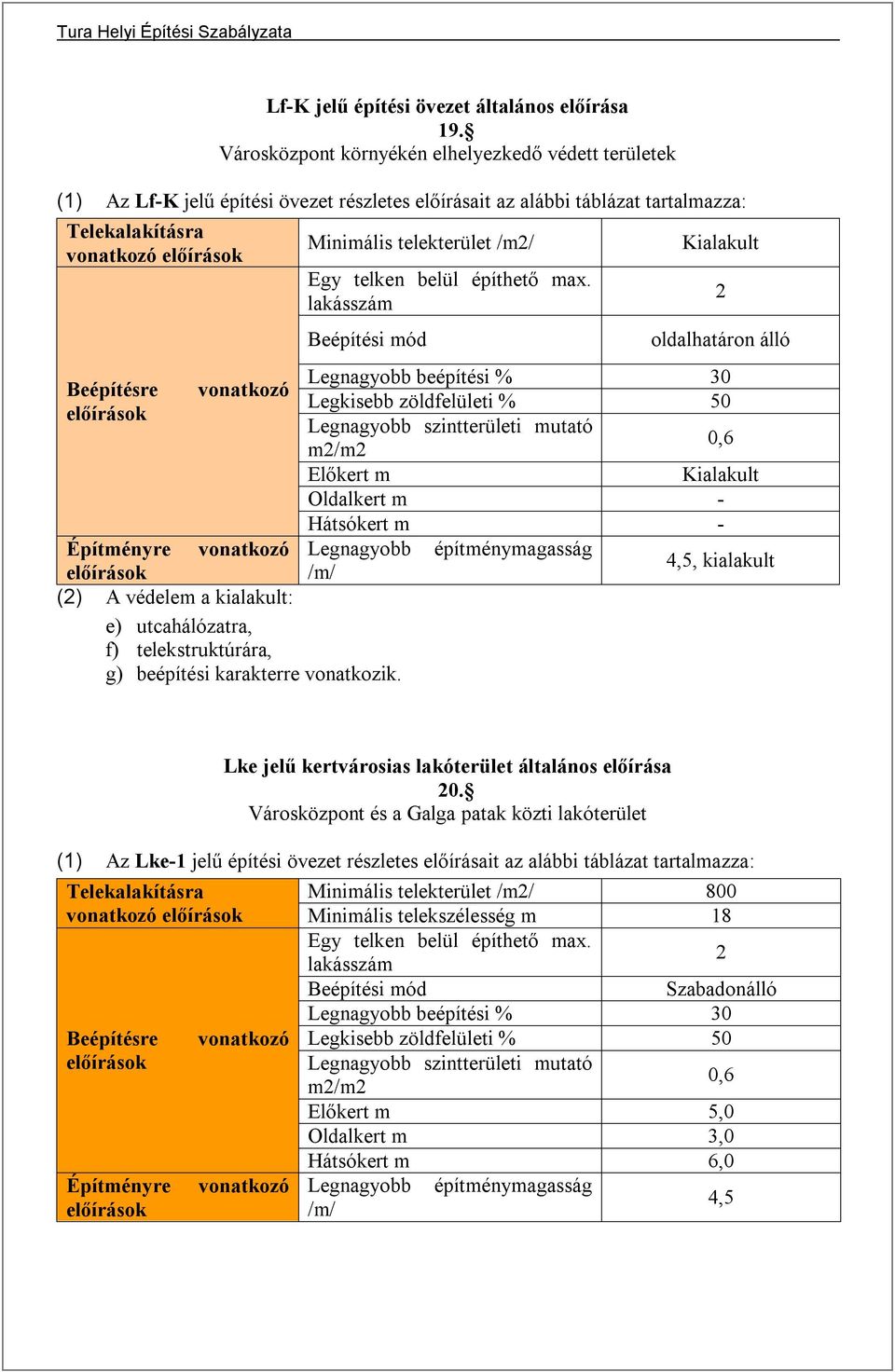 telekterület /m2/ Egy telken belül építhető max. lakásszám Beépítési mód Építményre vonatkozó (2) A védelem a kialakult: e) utcahálózatra, f) telekstruktúrára, g) beépítési karakterre vonatkozik.