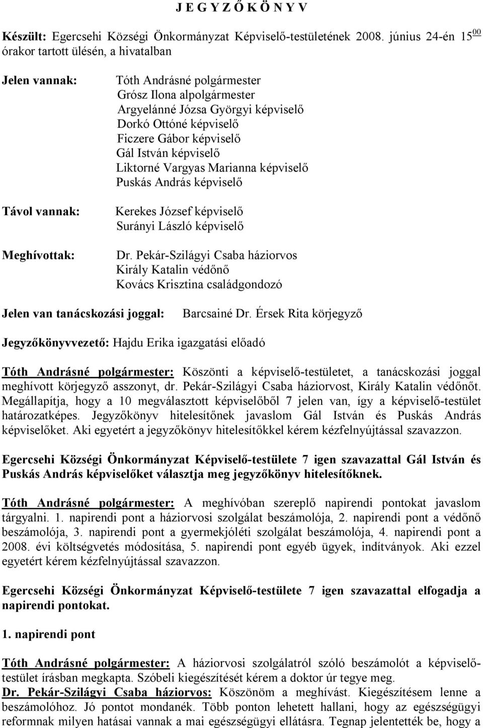 képviselő Ficzere Gábor képviselő Gál István képviselő Liktorné Vargyas Marianna képviselő Puskás András képviselő Kerekes József képviselő Surányi László képviselő Dr.