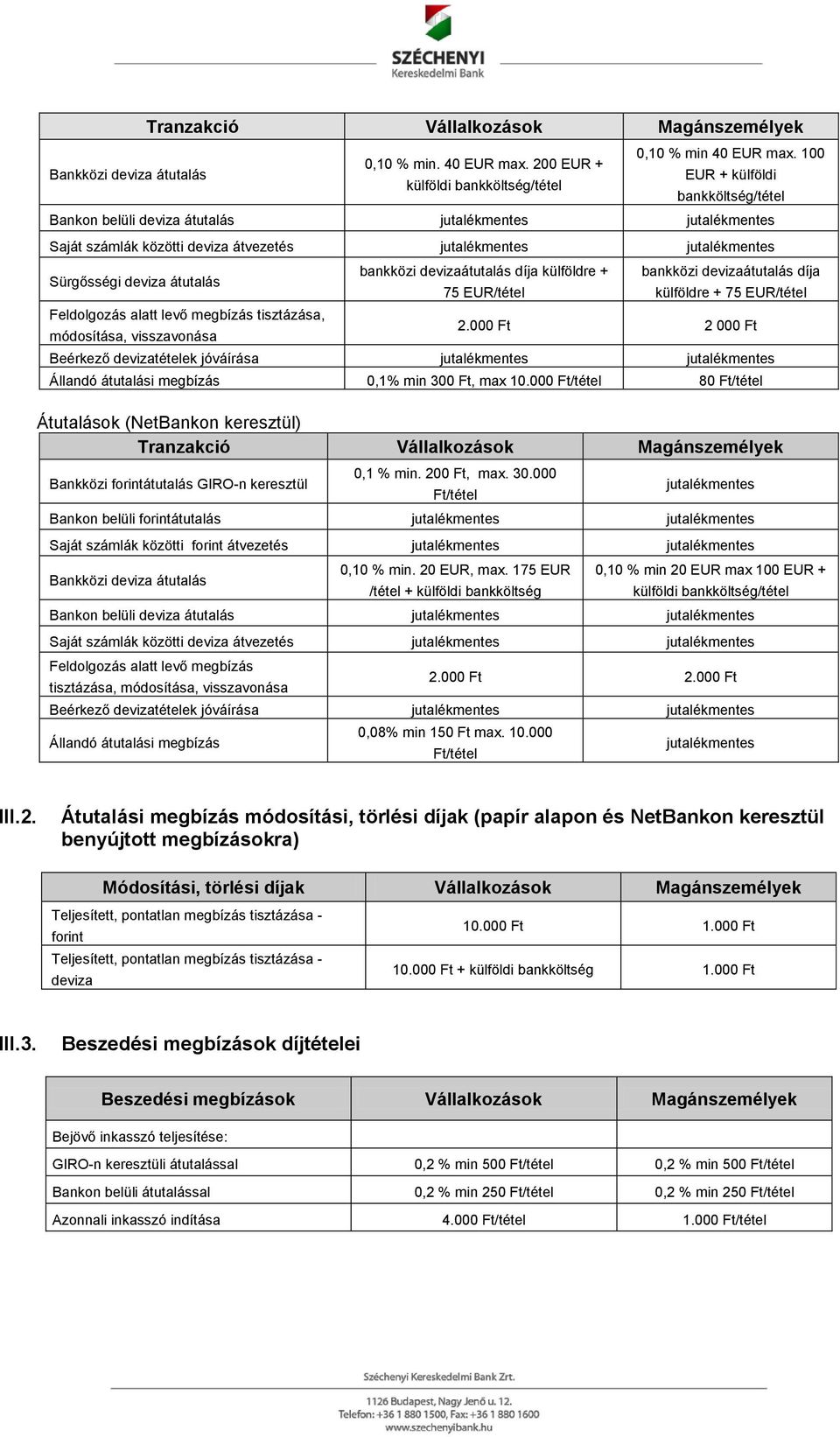 200 EUR + EUR + külföldi külföldi bankköltség/tétel bankköltség/tétel Bankon belüli deviza átutalás jutalékmentes jutalékmentes Saját számlák közötti deviza átvezetés jutalékmentes jutalékmentes