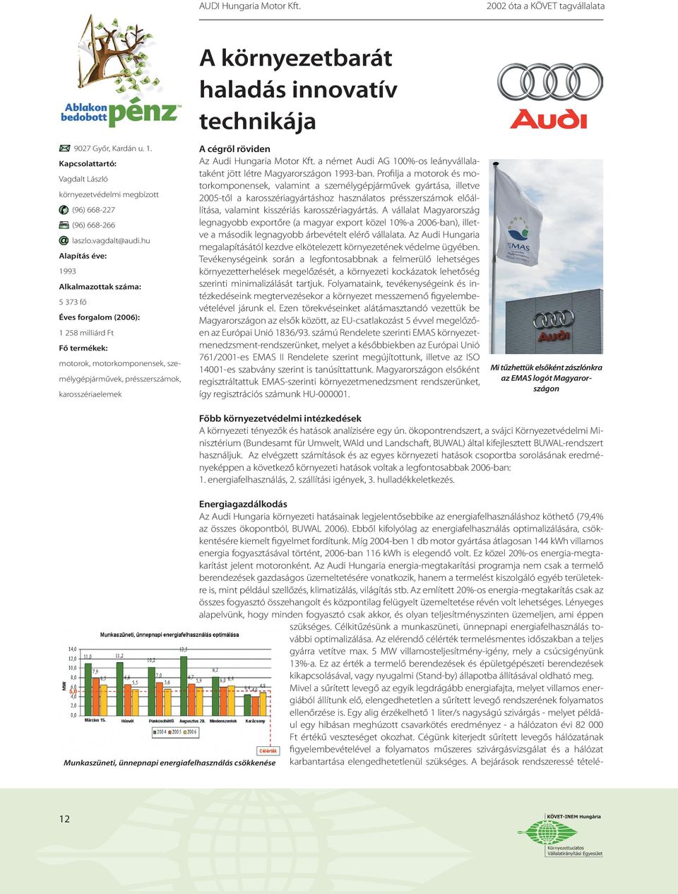 környezetbarát haladás innovatív technikája A cégről röviden Az Audi Hungaria Motor Kft. a német Audi AG 100%-os leányvállalataként jött létre Magyarországon 1993-ban.