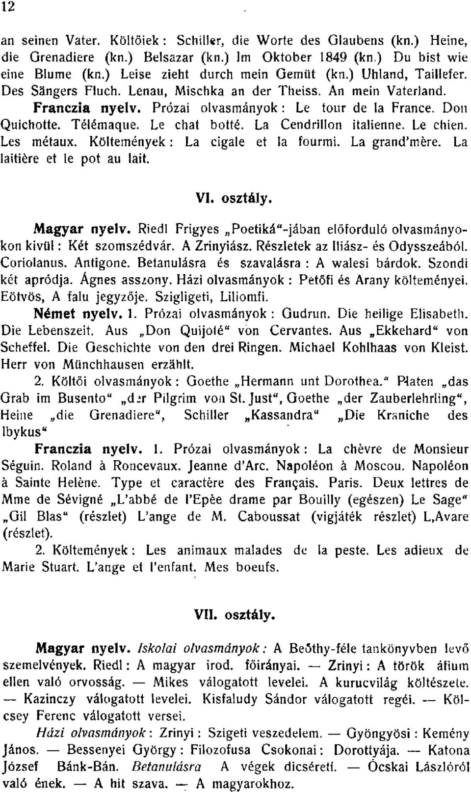 Le chien. Les métaux. Kötemények : La cigae et a fourmi. La grand'mere. La atiere et e pot au Jait. VI. osztáy. Magyar nyev. Ried Frigyes Poetiká-jában eőforduó ovasmányokon kivü : Két szomszédvár.