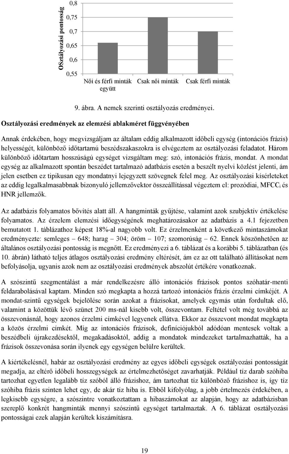 beszédszakaszokra is elvégeztem az osztályozási feladatot. Három különböző időtartam hosszúságú egységet vizsgáltam meg: szó, intonációs frázis, mondat.