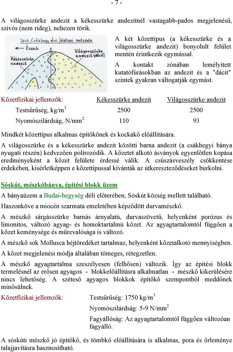 A kontakt zónában lemélyített kutatófúrásokban az andezit és a "dácit" szintek gyakran váltogatják egymást.