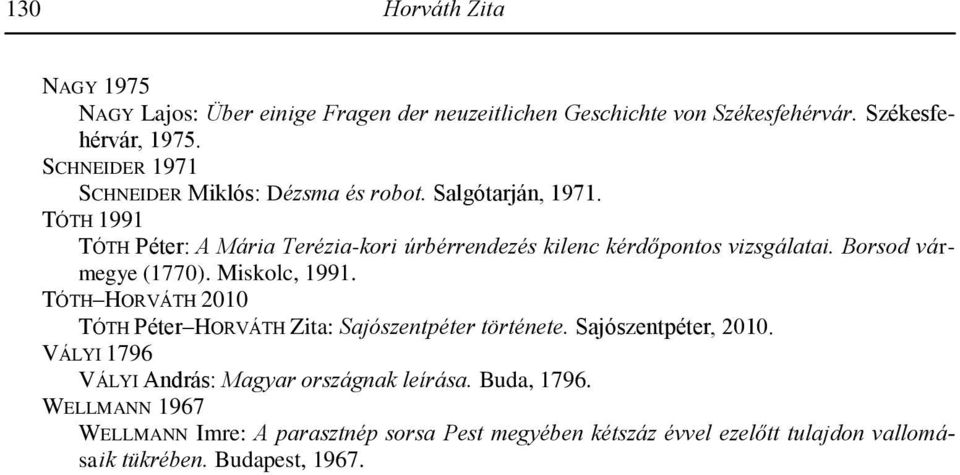 TÓTH 1991 TÓTH Péter: A Mária Terézia-kori úrbérrendezés kilenc kérdőpontos vizsgálatai. Borsod vármegye (1770). Miskolc, 1991.