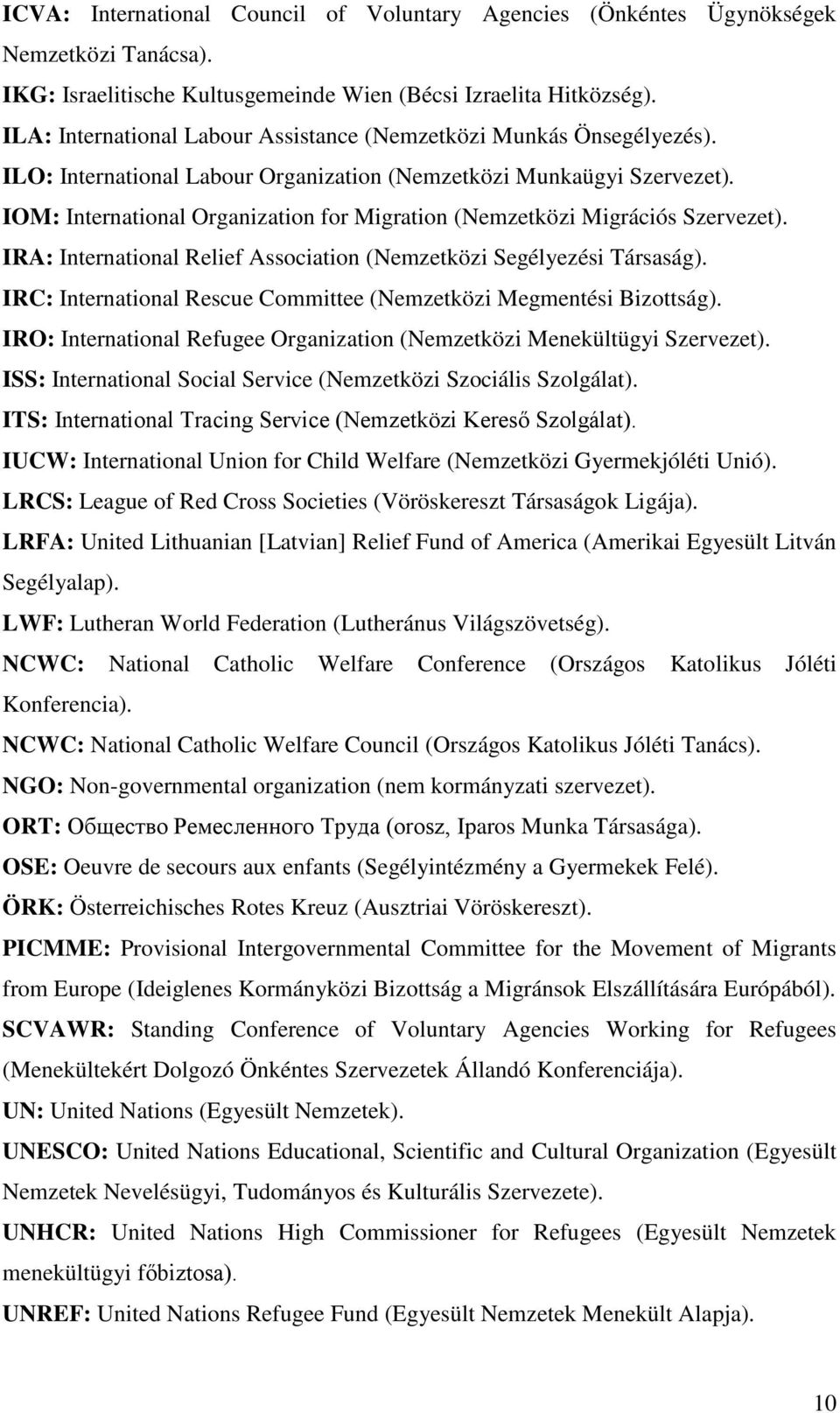 IOM: International Organization for Migration (Nemzetközi Migrációs Szervezet). IRA: International Relief Association (Nemzetközi Segélyezési Társaság).