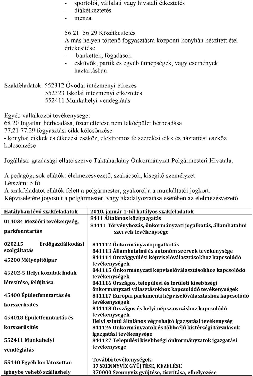 vendéglátás Egyéb vállalkozói tevékenysége: 68.20 Ingatlan bérbeadása, üzemeltetése nem lakóépület bérbeadása 77.21 77.