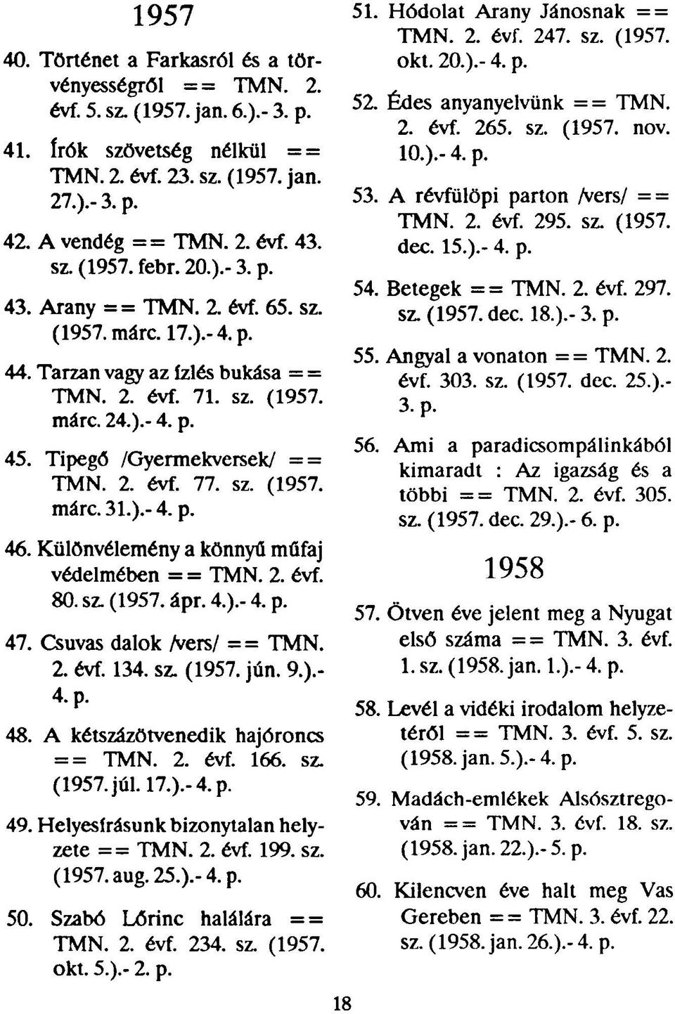 Tipegő /Gyermekversek/ = = TMN. 2. évf. 77. sz. (1957. márc. 31.).- 4. p. 46. Különvélemény a könnyű műfaj védelmében = = TMN. 2. évf. 80. sz. (1957. ápr. 4.).- 4. p. 47. Csuvas dalok /vers/ == TMN.