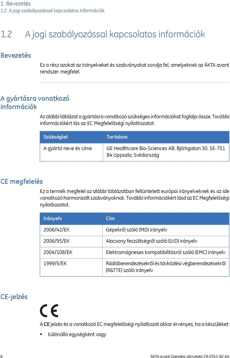 A gyártásra vonatkozó információk Az alábbi táblázat a gyártásra vonatkozó szükséges információkat foglalja össze. További információkért lás az EC Megfelelőségi nyilatkozatot.