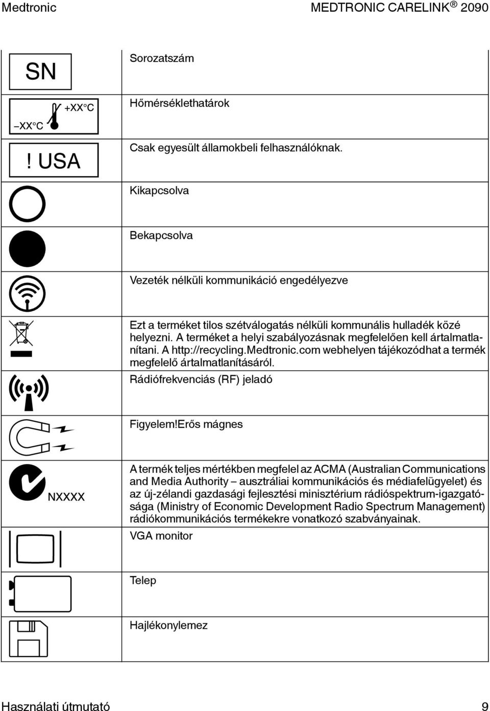 A terméket a helyi szabályozásnak megfelelően kell ártalmatlanítani. A http://recycling.medtronic.com webhelyen tájékozódhat a termék megfelelő ártalmatlanításáról.