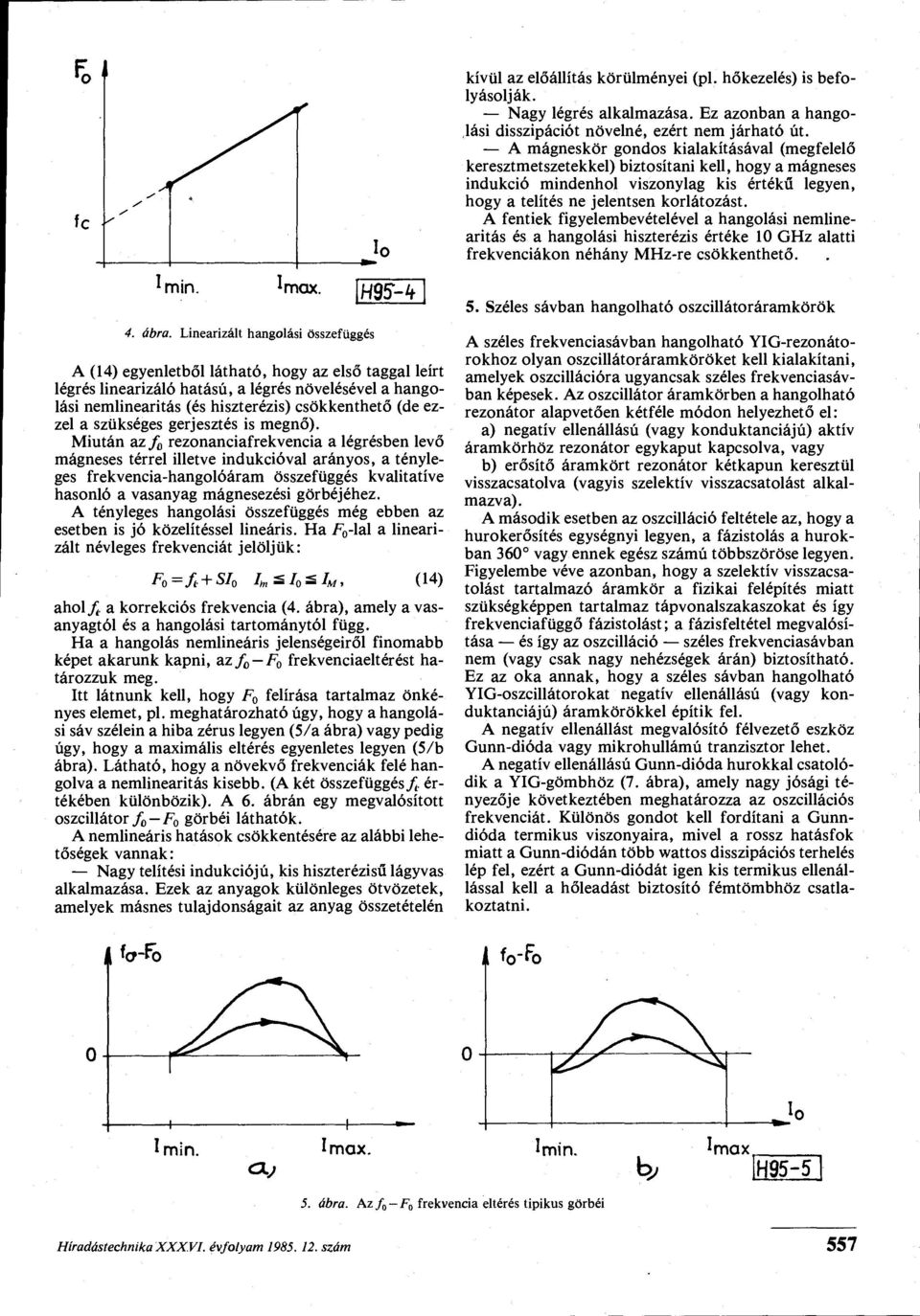 A fentiek figyelembevételével a hangolási nemlinearitás és a hangolási hiszterézis értéke 10 GHz alatti frekvenciákon néhány MHz-re csökkenthető. max. 4. ábra.