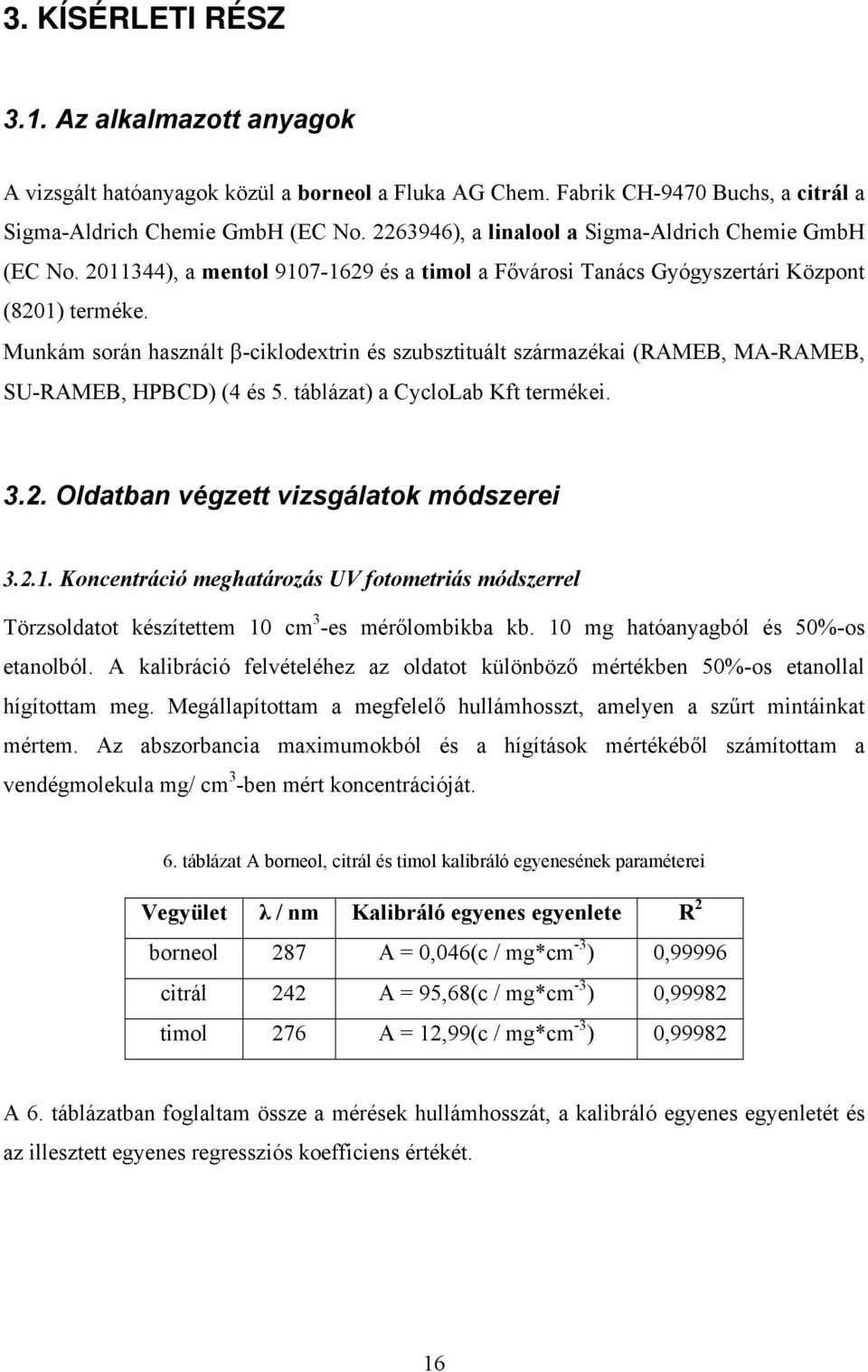 Munkám során használt β-ciklodextrin és szubsztituált származékai (RAMEB, MA-RAMEB, SU-RAMEB, HPBCD) (4 és 5. táblázat) a CycloLab Kft termékei. 3.2. Oldatban végzett vizsgálatok módszerei 3.2.1.