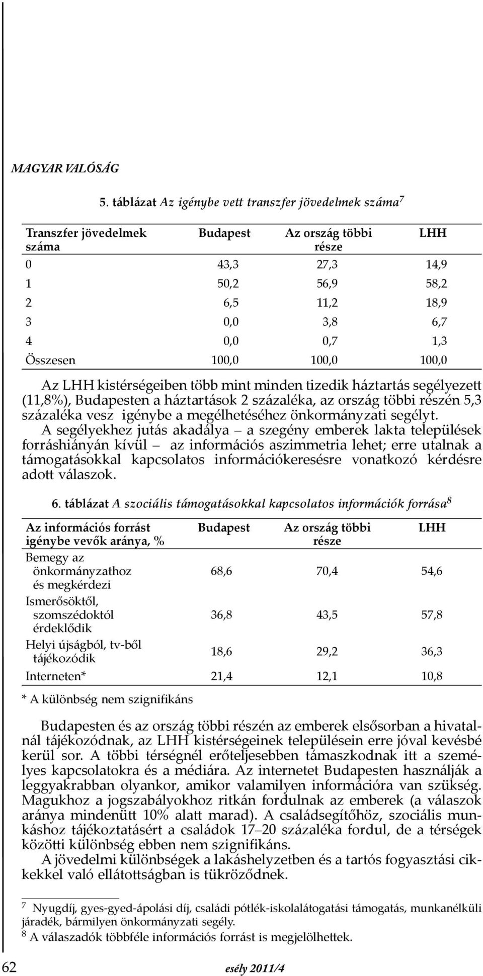 (11,8%), en a háztartások 2 százaléka, az ország többi részén 5,3 százaléka vesz igénybe a megélhetéséhez önkormányzati segélyt.