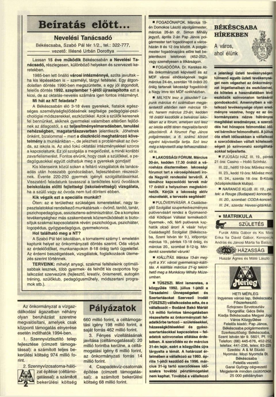 1985-ben lett önálló városi intézménnyé, azóta javultak - ha kis lépésekben is - személyi, tárgyi feltételei. Egy átgondolatlan döntés 1990-ben megszüntette, s egy jól átgondolt, felelős döntés 1992.