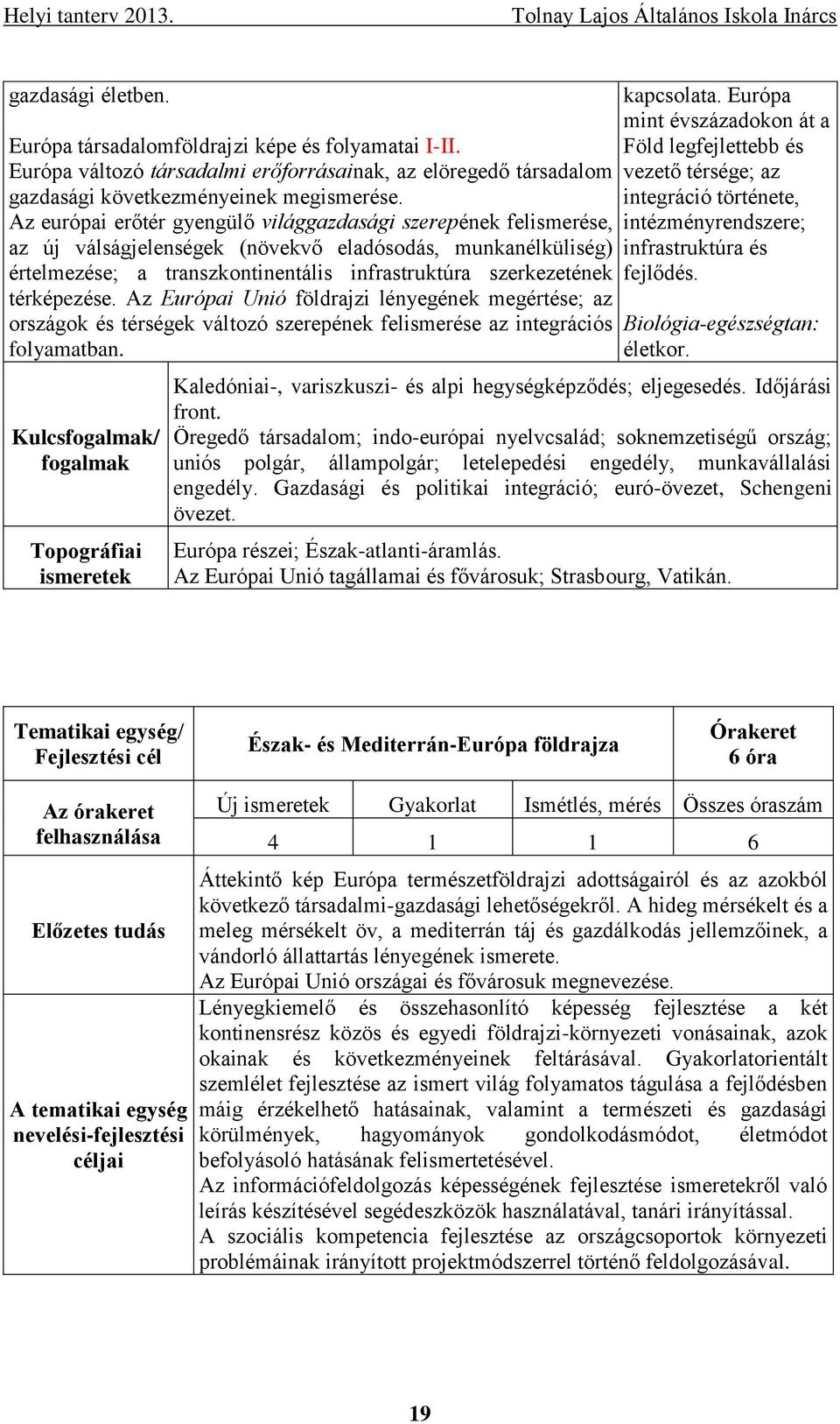 térképezése. Az Európai Unió földrajzi lényegének megértése; az országok és térségek változó szerepének felismerése az integrációs folyamatban.