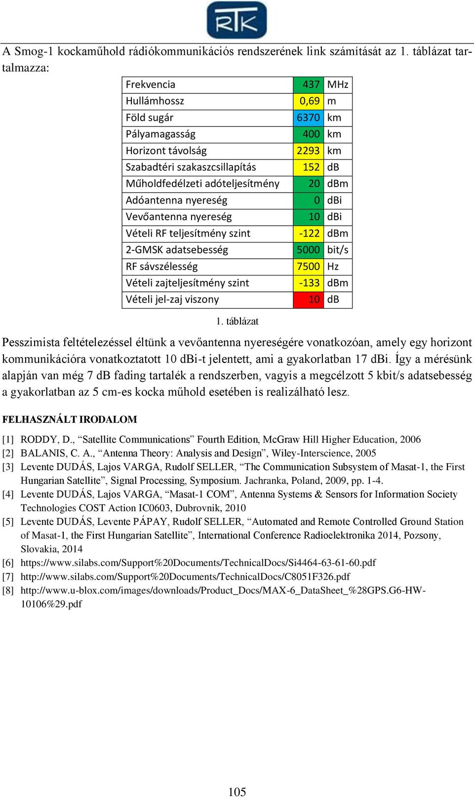 Vételi RF teljesítmény szint 2-GMSK adatsebesség RF sávszélesség Vételi zajteljesítmény szint Vételi jel-zaj viszony 1.