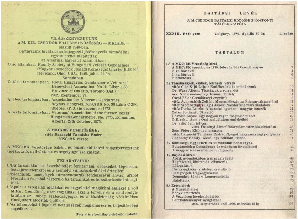 Családi Közössége) Charter B.56-940, Cleveland, Ohio, USA., 1958. július 14-én. Kanadában: Ontário tartományban: Royal Hungarian Gendarmerie Veterans' Benevolent Association. NO.10.