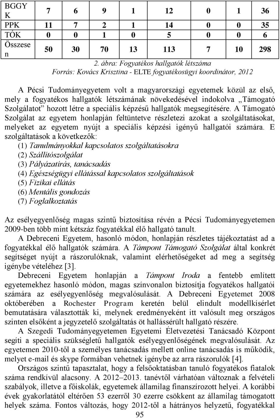 létszámának növekedésével indokolva Támogató Szolgálatot hozott létre a speciális képzésű hallgatók megsegítésére.