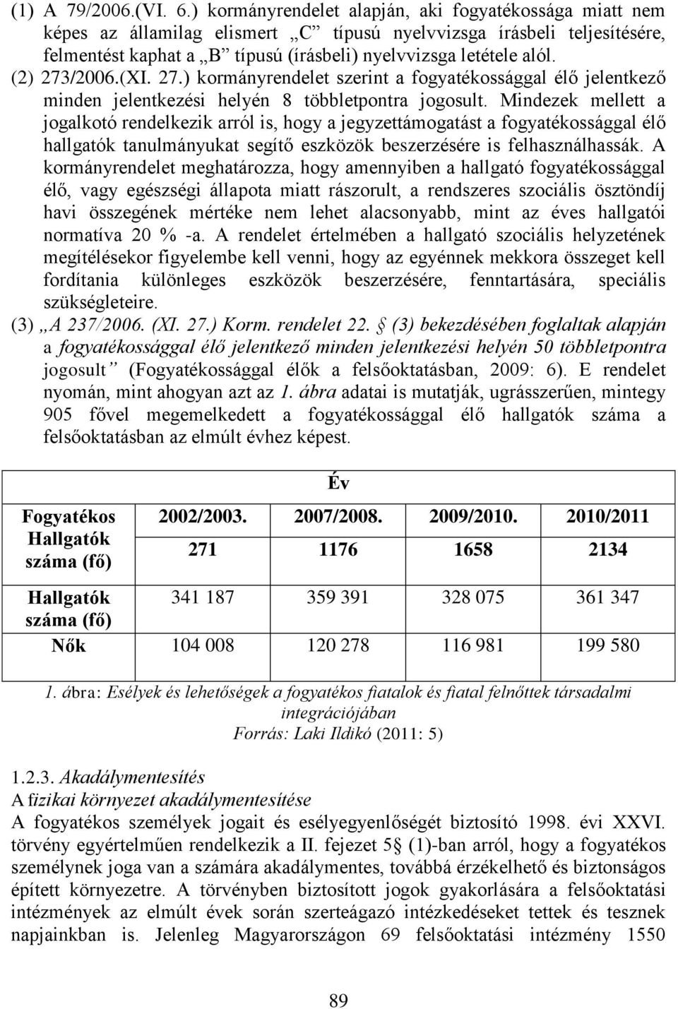 (2) 273/2006.(XI. 27.) kormányrendelet szerint a fogyatékossággal élő jelentkező minden jelentkezési helyén 8 többletpontra jogosult.