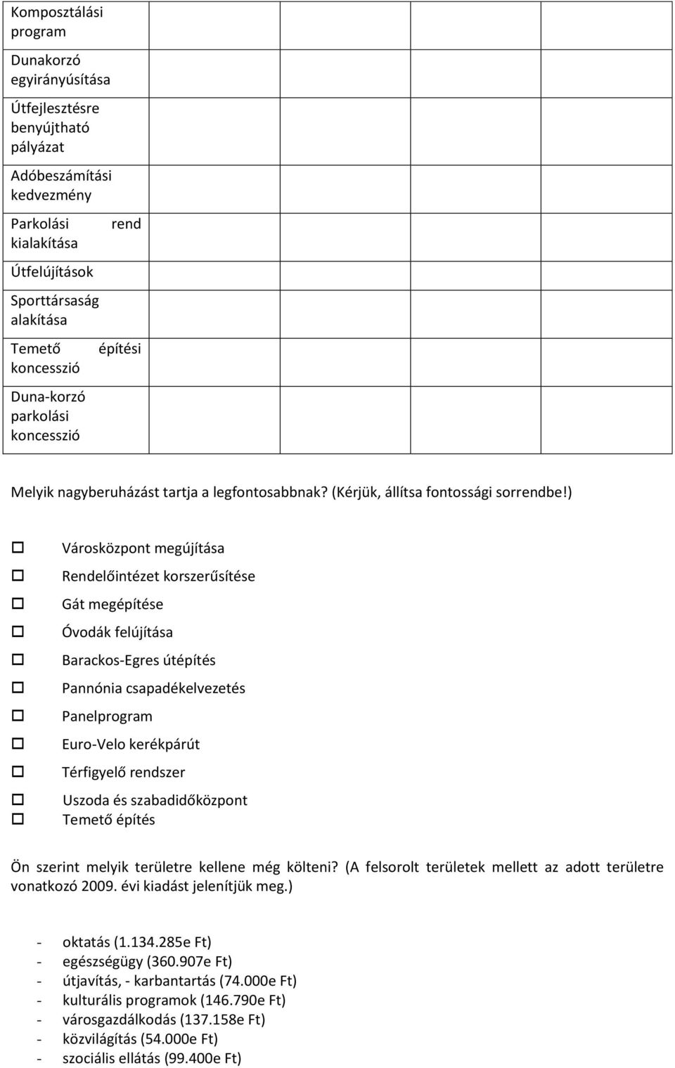 ) Városközpont megújítása Rendelőintézet korszerűsítése Gát megépítése Óvodák felújítása Barackos-Egres útépítés Pannónia csapadékelvezetés Panelprogram Euro-Velo kerékpárút Térfigyelő rendszer