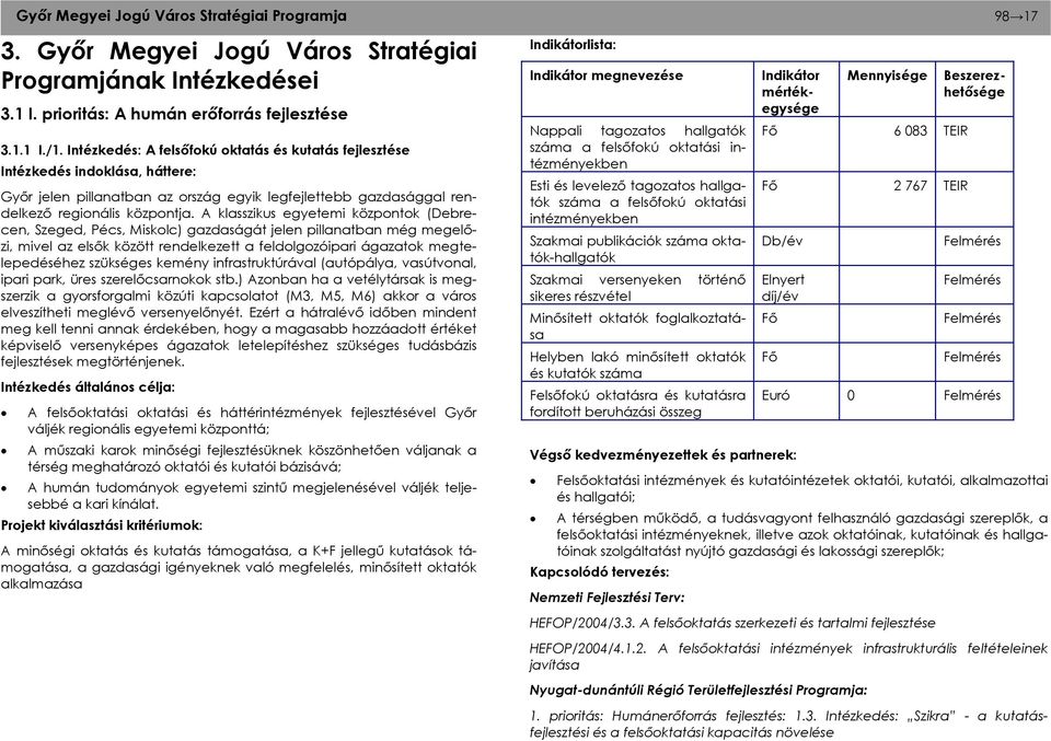 A klasszikus egyetemi központok (Debrecen, Szeged, Pécs, Miskolc) gazdaságát jelen pillanatban még megelőzi, mivel az elsők között rendelkezett a feldolgozóipari ágazatok megtelepedéséhez szükséges