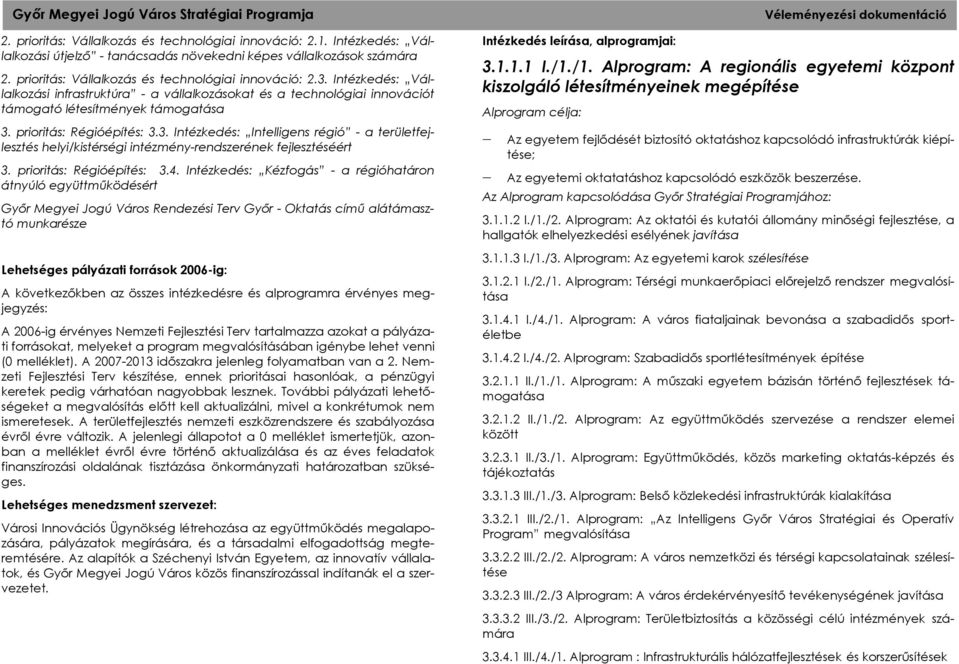 prioritás: Régióépítés: 3.3. Intézkedés: Intelligens régió - a területfejlesztés helyi/kistérségi intézmény-rendszerének fejlesztéséért 3. prioritás: Régióépítés: 3.4.