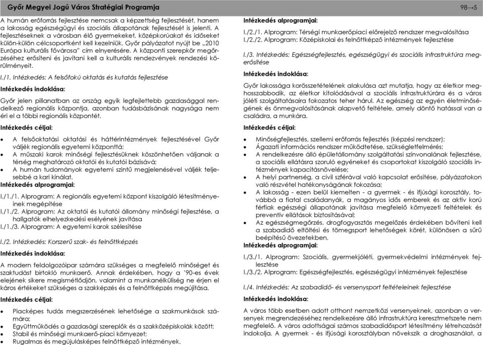 A központi szerepkör megőrzéséhez erősíteni és javítani kell a kulturális rendezvények rendezési körülményeit. I./1.