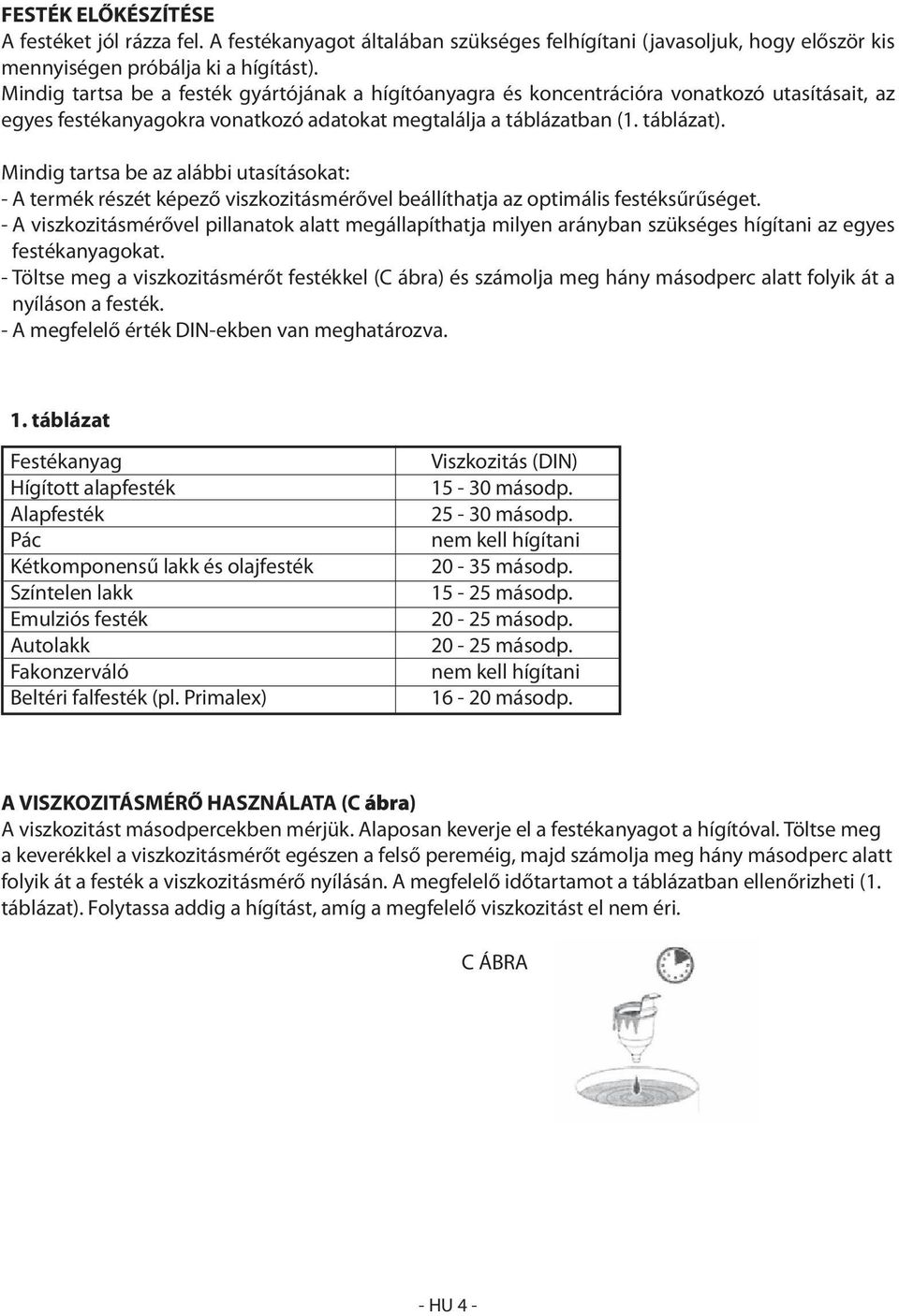 Mindig tartsa be az alábbi utasításokat: - A termék részét képező viszkozitásmérővel beállíthatja az optimális festéksűrűséget.