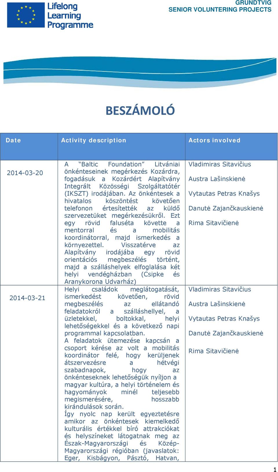 Ezt egy rövid faluséta követte a mentorral és a mobilitás koordinátorral, majd ismerkedés a környezettel.