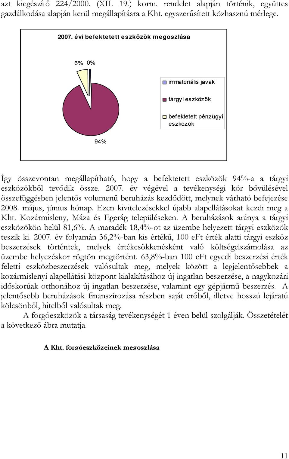 tevődik össze. 2007. év végével a tevékenységi kör bővülésével összefüggésben jelentős volumenű beruházás kezdődött, melynek várható befejezése 2008. május, június hónap.