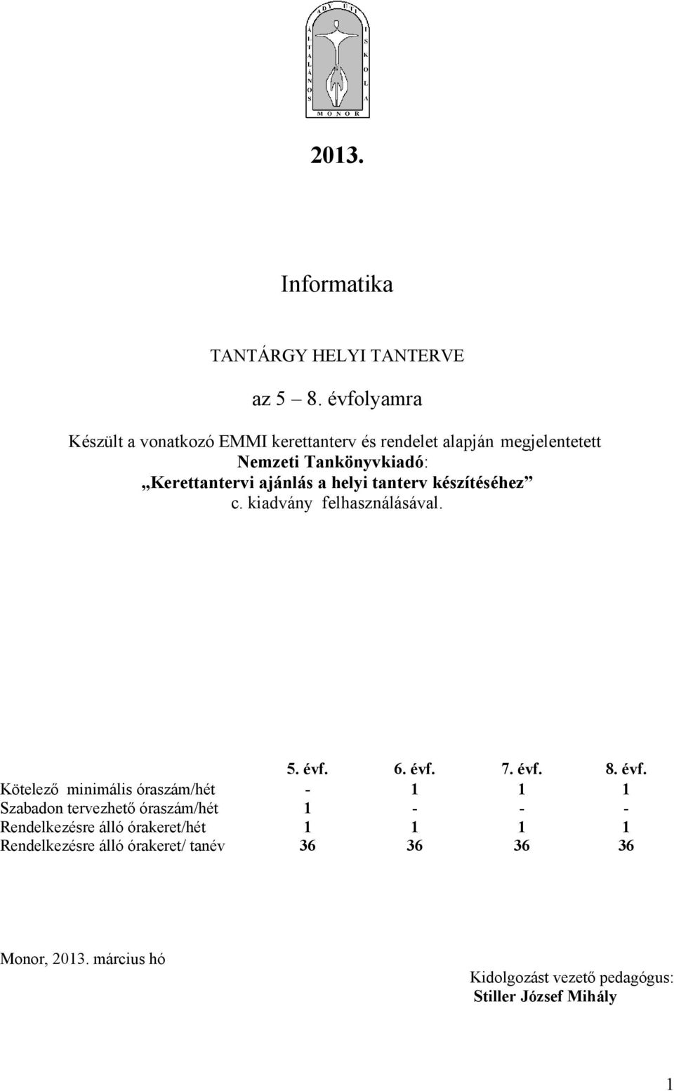 a helyi tanterv készítéséhez c. kiadvány felhasználásával. 5. évf.