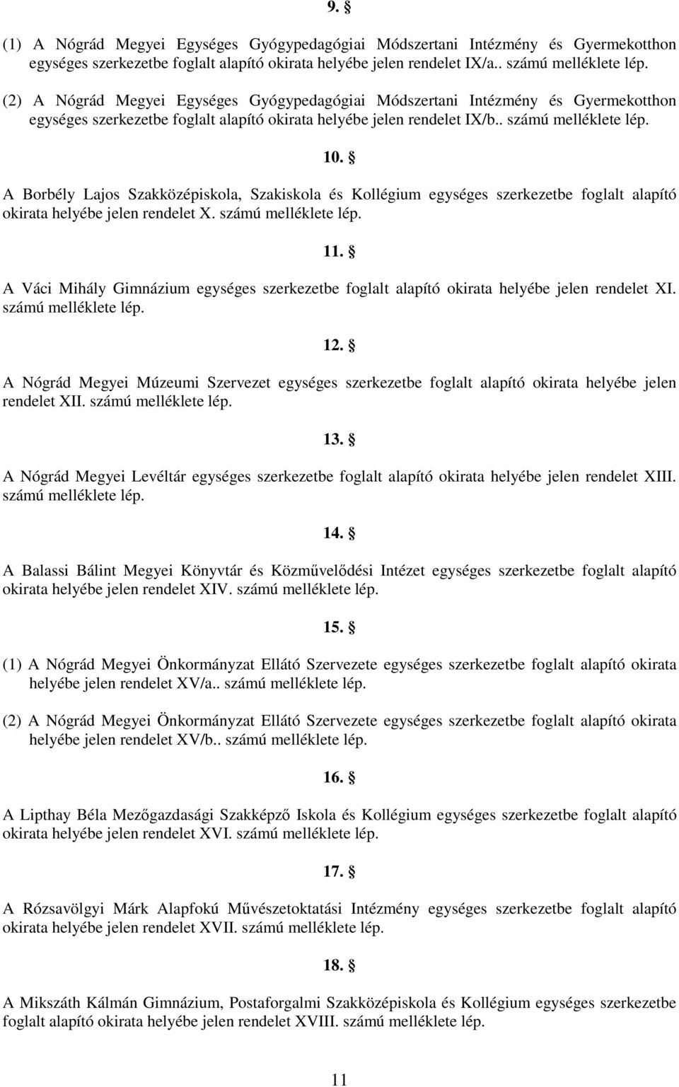 A Borbély Lajos Szakközépiskola, Szakiskola és Kollégium egységes szerkezetbe foglalt alapító okirata helyébe jelen rendelet X. számú melléklete lép. 11.