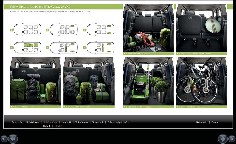 4 üléssel akár 2,80 m hosszú raktér 1. 7 üléssel 900 literes raktér 2.