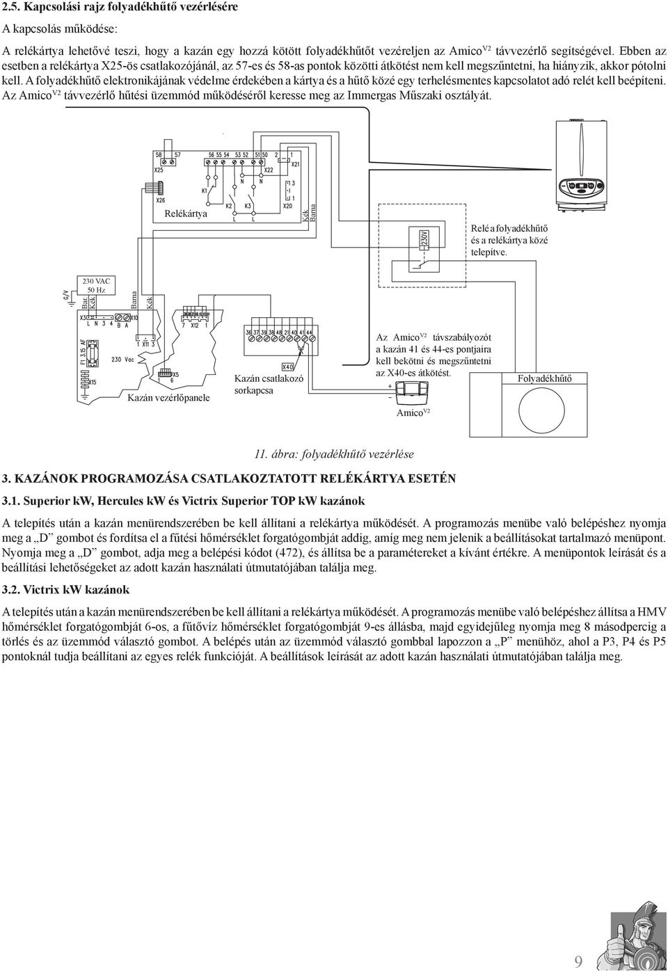 A folyadékhűtő elektronikájának védelme érdekében a kártya és a hűtő közé egy terhelésmentes kapcsolatot adó relét kell beépíteni.