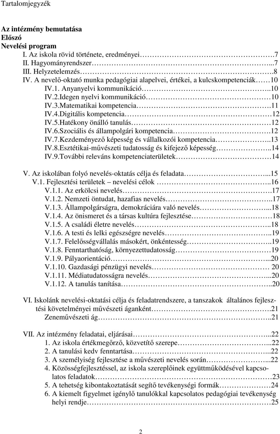 Digitális kompetencia 12 IV.5.Hatékony önálló tanulás 12 IV.6.Szociális és állampolgári kompetencia.12 IV.7.Kezdeményező képesség és vállalkozói kompetencia..13 IV.8.