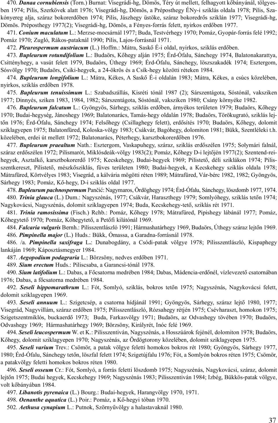 alja, száraz bokorerdõben 1974; Pilis, Jászhegy üstöke, száraz bokoredrõs sziklán 1977; Visegrádi-hg, Dömös. Préposthegy 1977(2); Visegrádi-hg, Dömös, a Fényes-forrás felett, nyirkos erdõben 1977.