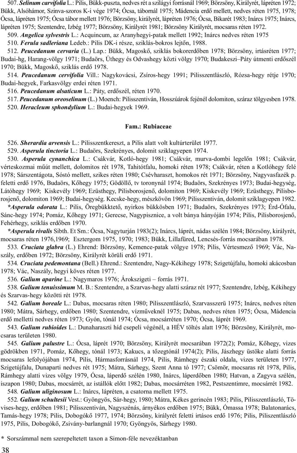 1975, 1978; Ócsa, lápréten 1975; Ócsa tábor mellett 1976; Börzsöny, királyrét, lápréten 1976; Ócsa, Bikarét 1983; Inárcs 1975; Inárcs, lápréten 1975; Szentendre, Izbég 1977; Börzsöny, Királyrét 1981;