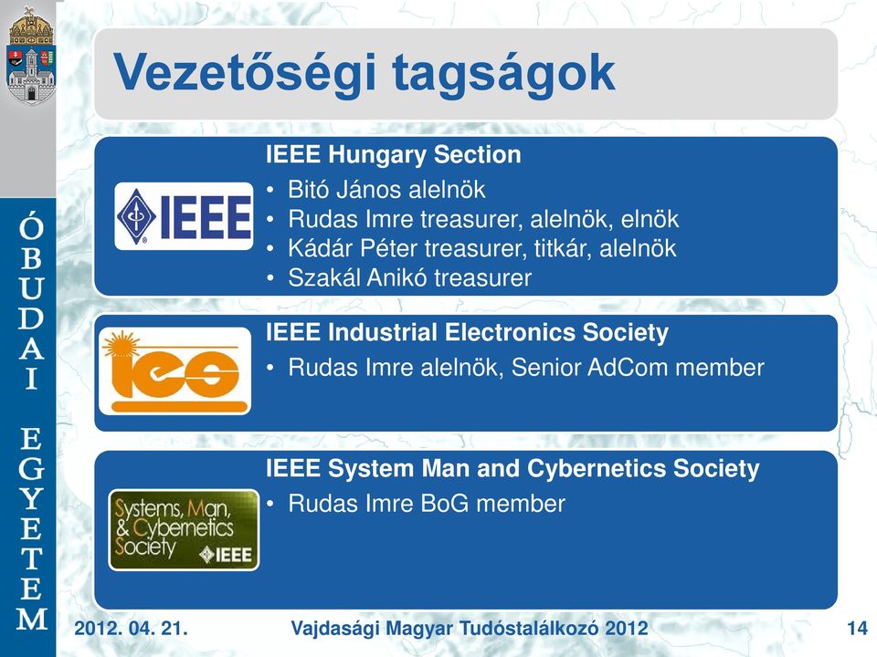 Industrial Electronics Society Rudas Imre alelnök, Senior AdCom member IEEE System Man