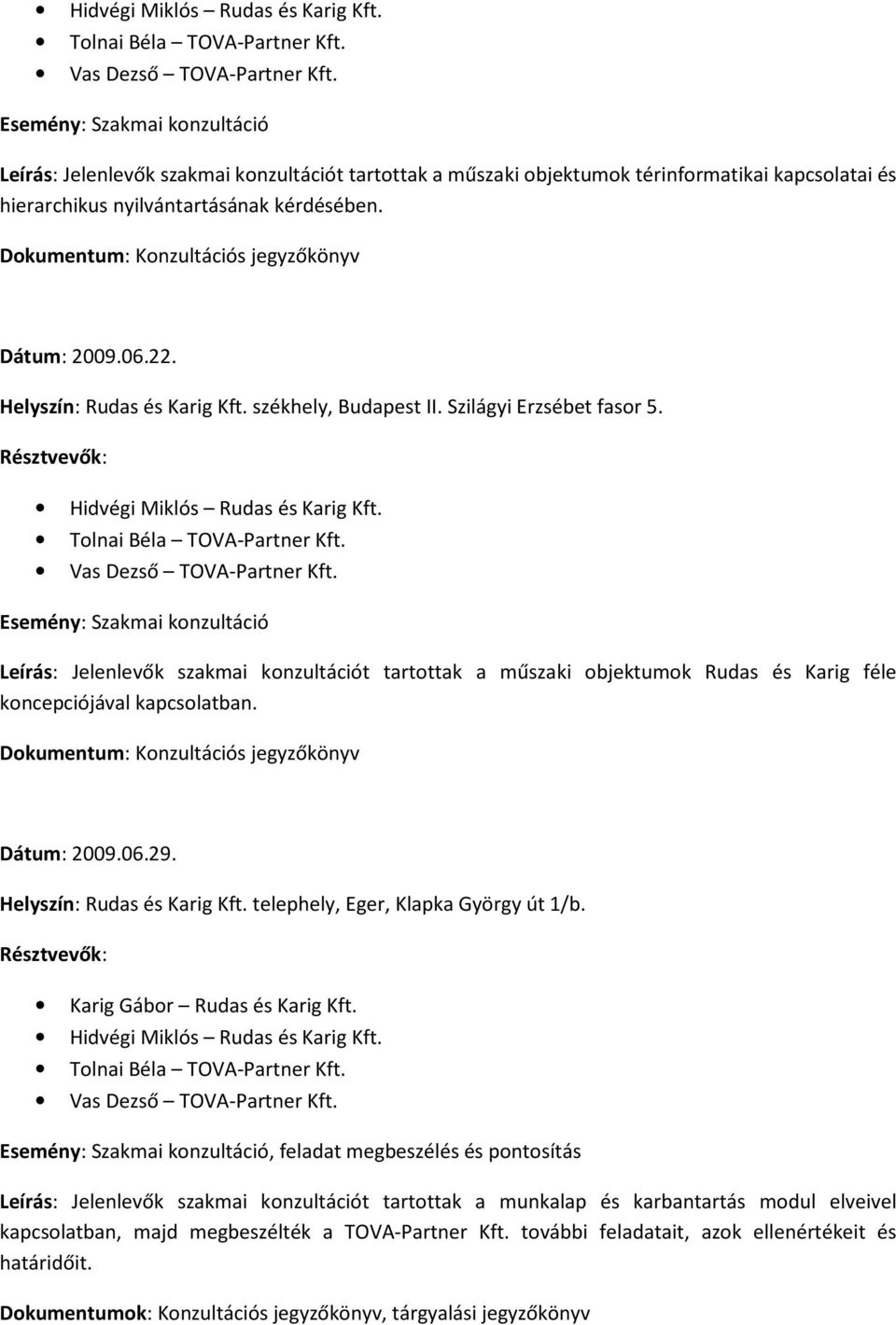 Dokumentum: Konzultációs jegyzőkönyv Dátum: 2009.06.22.