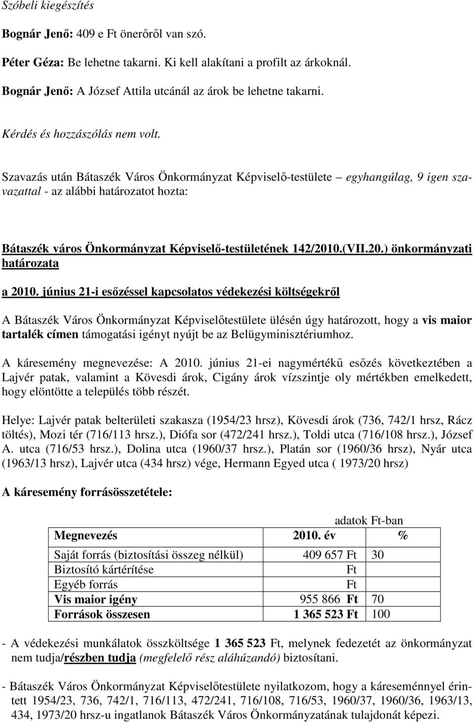 0.(VII.20.) önkormányzati határozata a 2010.