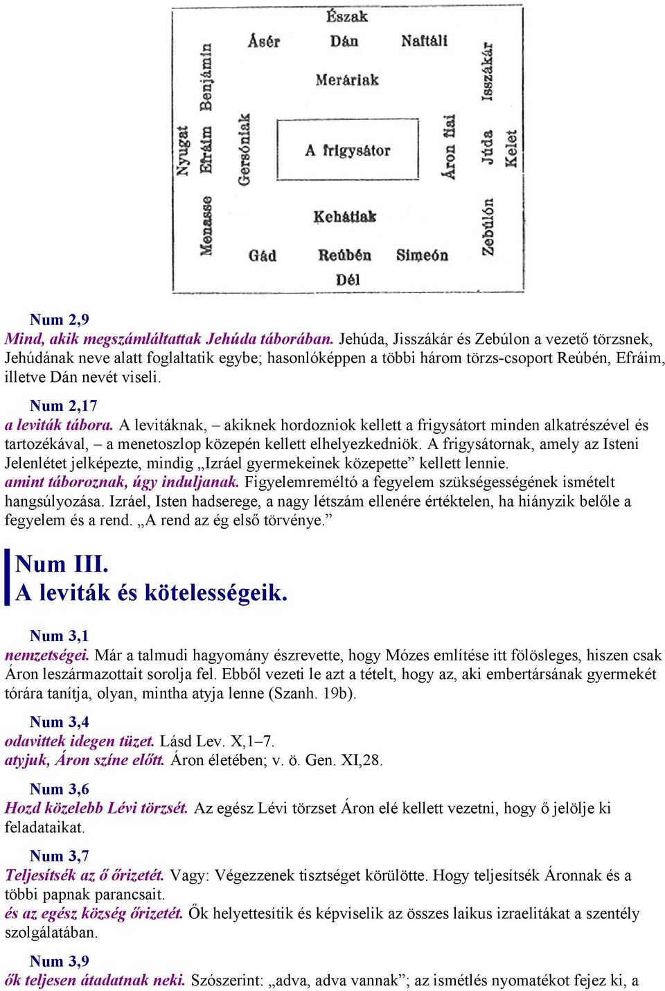 A levitáknak, akiknek hordozniok kellett a frigysátort minden alkatrészével és tartozékával, a menetoszlop közepén kellett elhelyezkedniök.