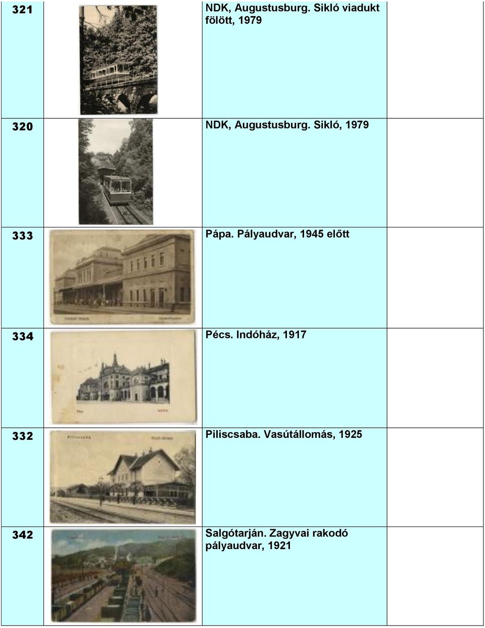 Sikló, 1979 333 Pápa. Pályaudvar, 1945 előtt 334 Pécs.