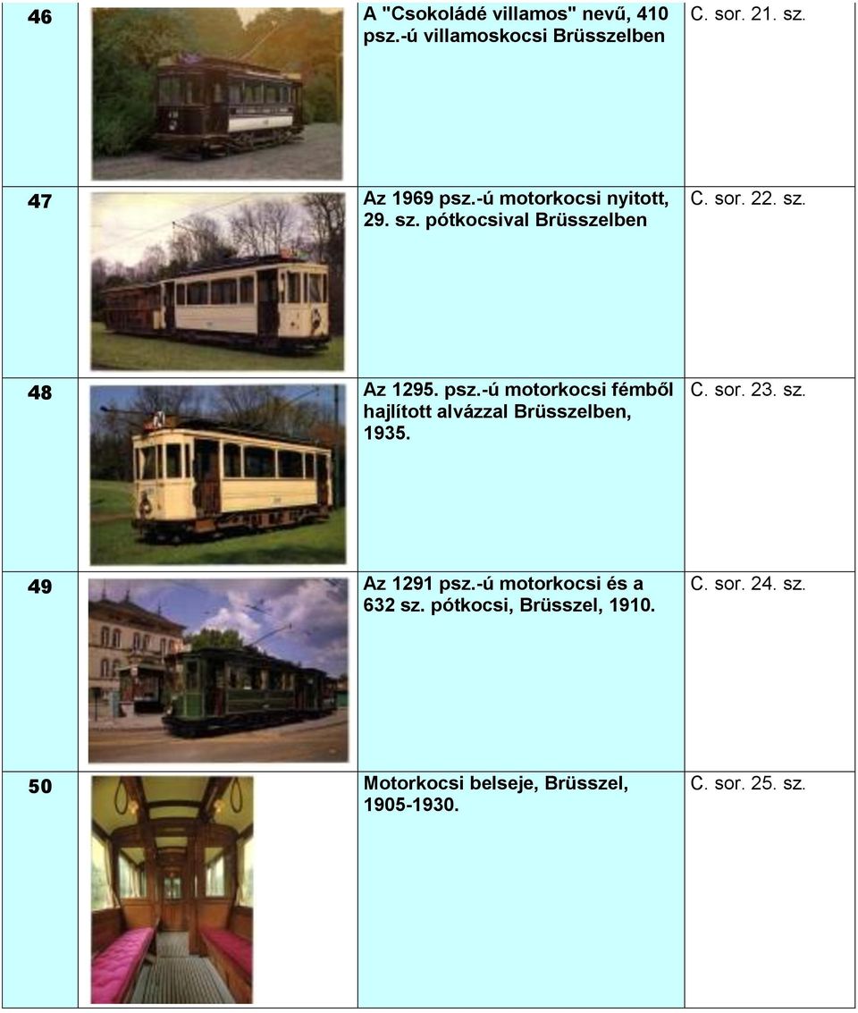 -ú motorkocsi fémből hajlított alvázzal Brüsszelben, 1935. C. sor. 23. sz. 49 Az 1291 psz.