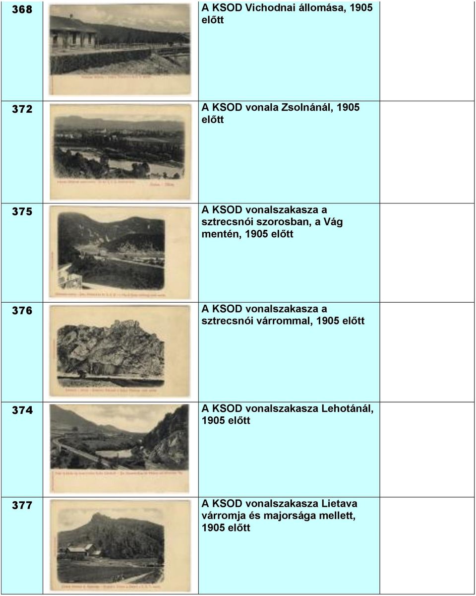 vonalszakasza a sztrecsnói várrommal, 1905 előtt 374 A KSOD vonalszakasza Lehotánál,