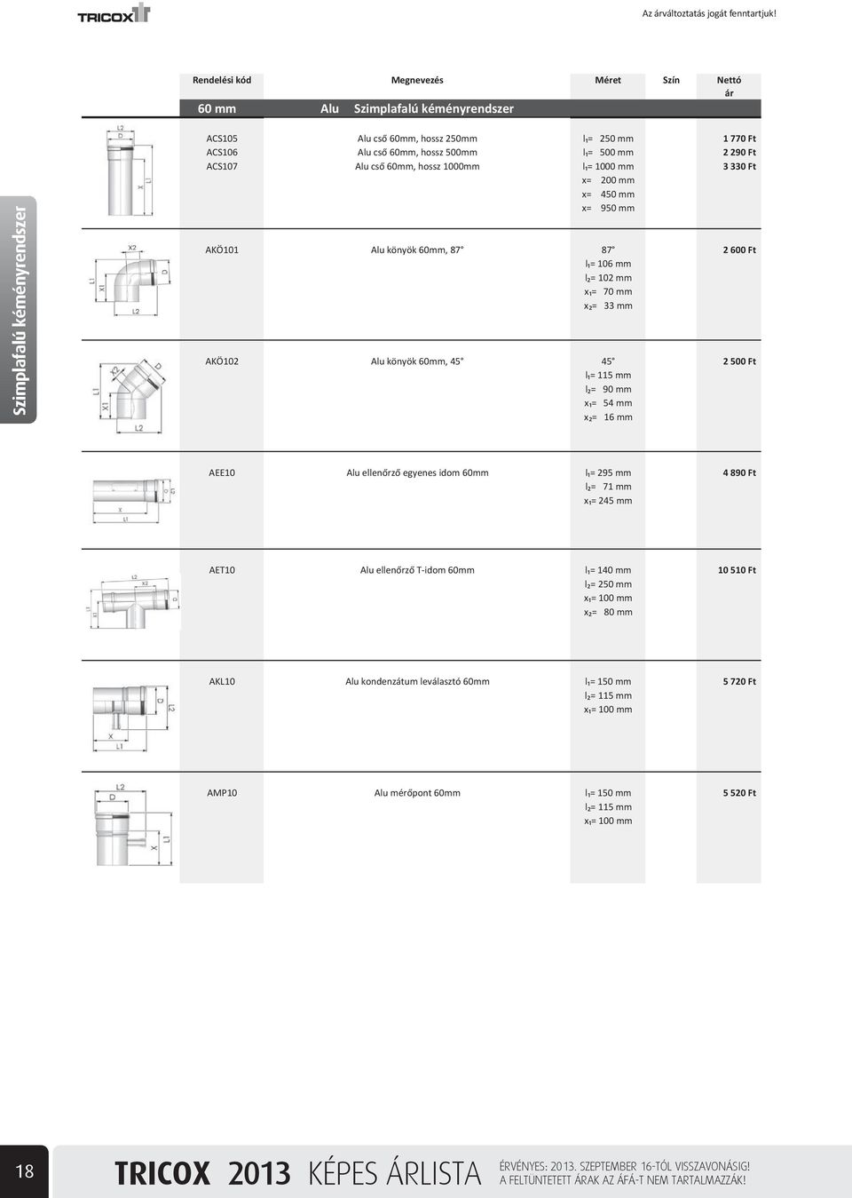 600 Ft 2 500 Ft AEE10 Alu ellen rz egyenes idom 60mm l = 295 mm l = 71 mm x = 245 mm 4 890 Ft AET10 Alu ellen rz T-idom 60mm l = 140 mm l = 250 mm x = 100 mm x = 80 mm 10 510 Ft AKL10 Alu kondenzátum