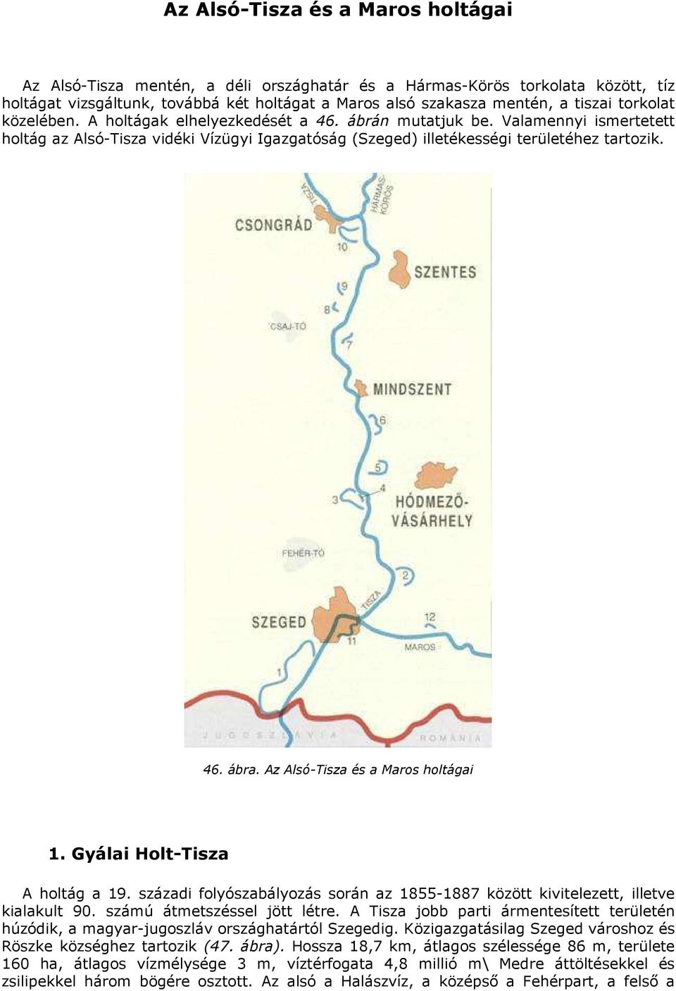 Az Alsó-Tisza és a Maros holtágai 1. Gyálai Holt-Tisza A holtág a 19. századi folyószabályozás során az 1855-1887 között kivitelezett, illetve kialakult 90. számú átmetszéssel jött létre.