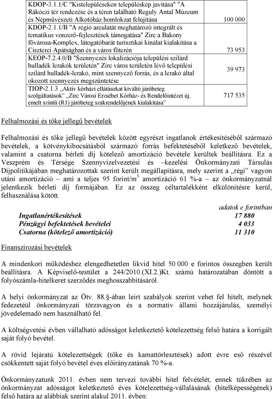 meghatározó integrált és tematikus vonzerő-fejlesztések támogatása" Zirc a Bakony fővárosa-komplex, látogatóbarát turisztikai kínálat kialakítása a Ciszterci Apátságban és a város főterén 73 953