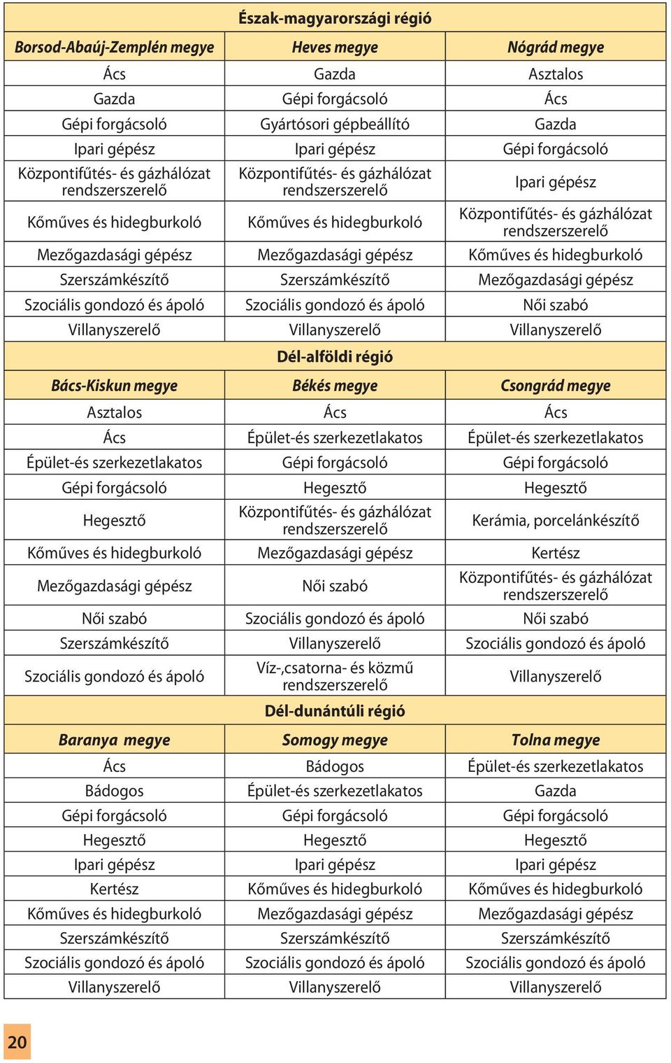 rendszerszerelő Mezőgazdasági gépész Mezőgazdasági gépész Kőműves és hidegburkoló Szerszámkészítő Szerszámkészítő Mezőgazdasági gépész Szociális gondozó és ápoló Szociális gondozó és ápoló Női szabó