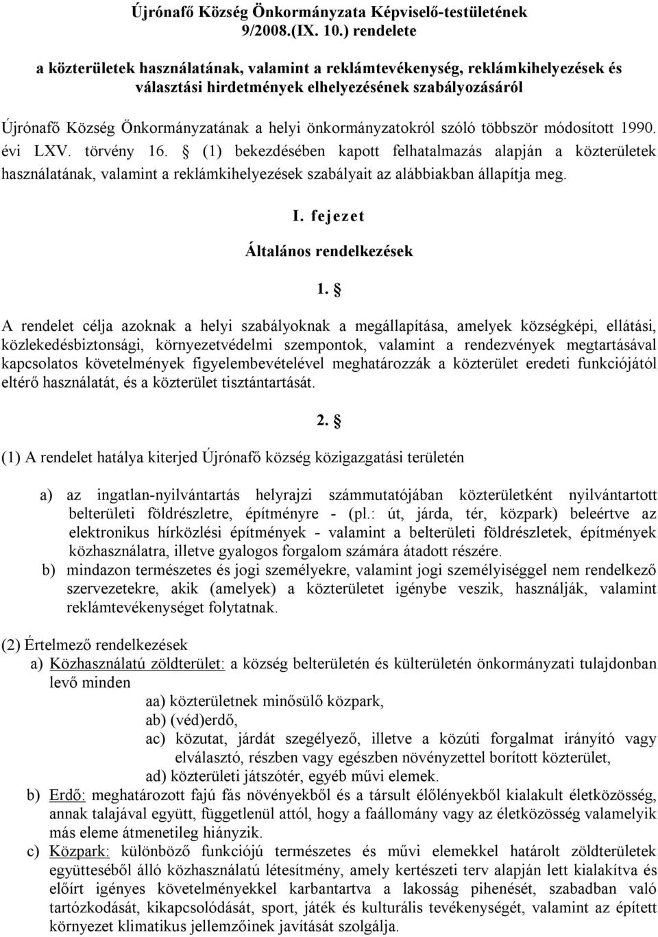 önkormányzatokról szóló többször módosított 1990. évi LXV. törvény 16.