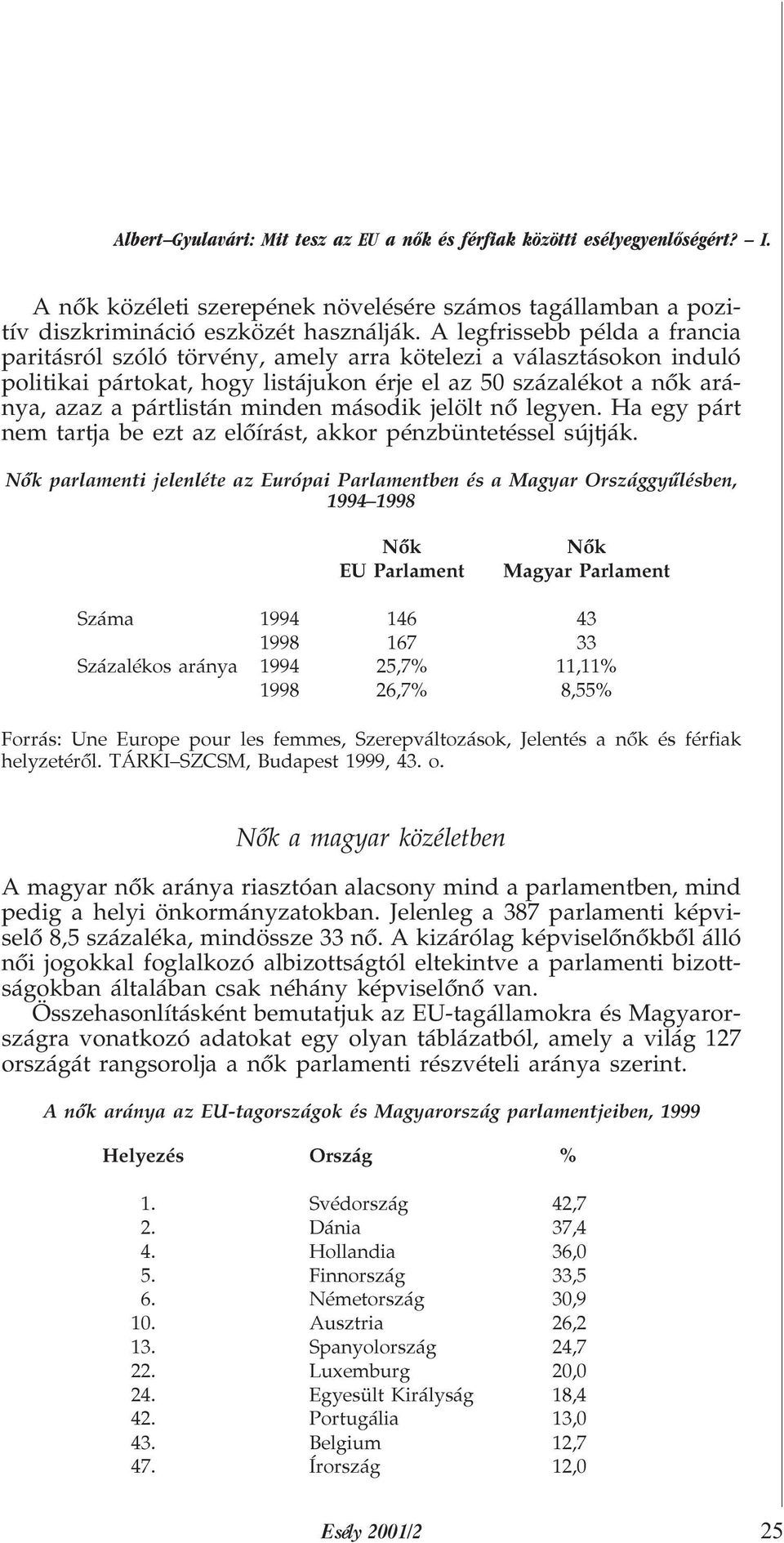 második jelölt nõ legyen. Ha egy párt nem tartja be ezt az elõírást, akkor pénzbüntetéssel sújtják.